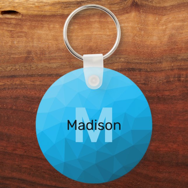 Blue cyan gradient geometric mesh pattern Monogram Key Ring (Front)