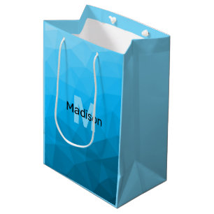 Blue cyan gradient geometric mesh pattern Monogram Medium Gift Bag
