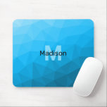 Blue cyan gradient geometric mesh pattern Monogram Mouse Pad<br><div class="desc">Monogram Personalise with your custom initial and name. 
Triangle geometric mesh with light dark blue ombre gradient. 
pattern,  ombre,  mesh,  triangles,  geometry,  geometric,  gradient,  cool,  triangle,  bright,  blue,  cyan</div>