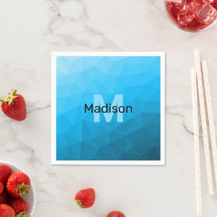 Blue cyan gradient geometric mesh pattern Monogram Napkin