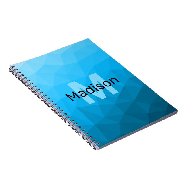 Blue cyan gradient geometric mesh pattern Monogram Notebook (Right Side)