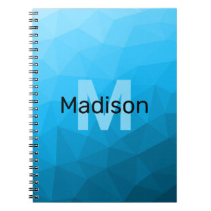 Blue cyan gradient geometric mesh pattern Monogram Notebook