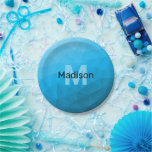 Blue cyan gradient geometric mesh pattern Monogram Paper Plate<br><div class="desc">Monogram Personalise with your custom initial and name. 
Triangle geometric mesh with light dark blue ombre gradient. 
pattern,  ombre,  mesh,  triangles,  geometry,  geometric,  gradient,  cool,  triangle,  bright,  blue,  cyan</div>