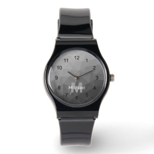 Blue cyan gradient geometric mesh pattern Monogram Watch