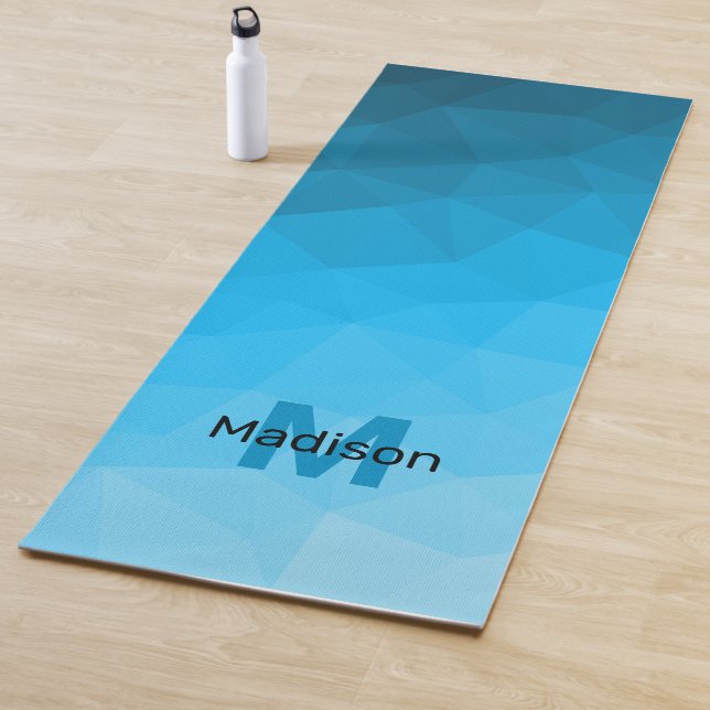 Blue cyan gradient geometric mesh pattern Monogram Yoga Mat (In Situ)