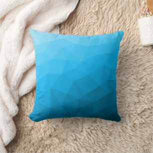 Blue cyan gradient geometric mesh pattern Triangle Cushion