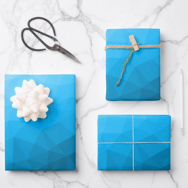 Blue cyan gradient geometric mesh pattern Triangle Wrapping Paper Sheet (Front)