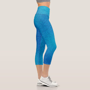 Blue-Cyan Gradient Glitters Capri Leggings