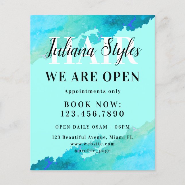 Blue cyan marble hairstylist  flyer (Front)