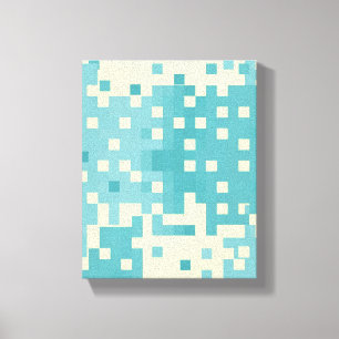 Blue & Cyan Pixel Pattern Canvas Print