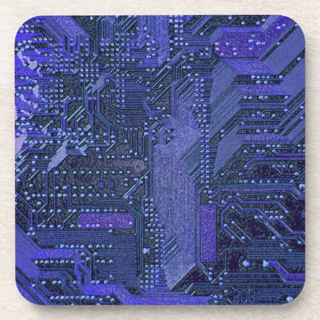 Blue Cyber Circuit Board Tech Art Electronics Coaster (Front)