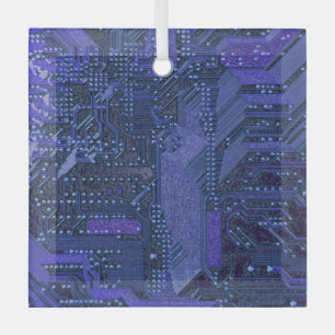 Blue Cyber Circuit Board Tech Art Electronics Glass Tree Decoration