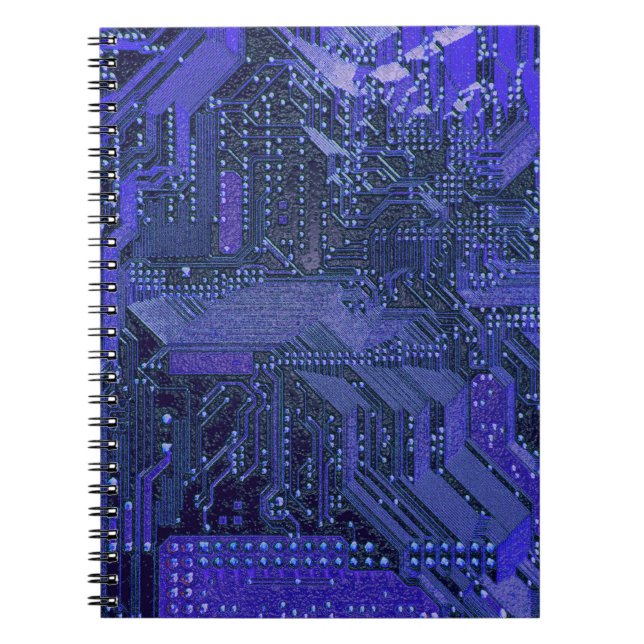 Blue Cyber Circuit Board Tech Electronics Notebook (Front)