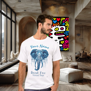 Blue Cyber Elephant – Custom Name Break Free  T-Shirt