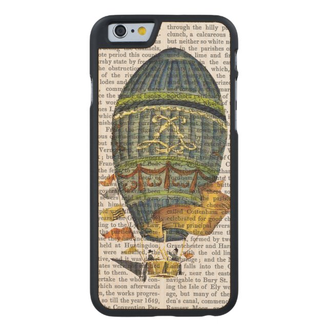 Blue Cylindrical Hot Air Balloon Carved Wood iPhone Case (Back)