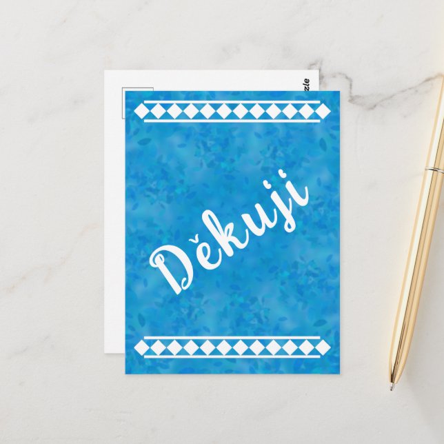 Blue Czech Thank You Postcard (Front/Back In Situ)