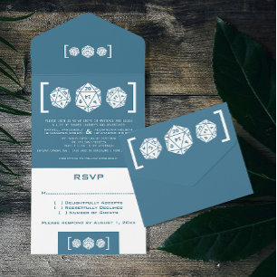 Blue D20 Dice Gamer All in One Wedding Invite