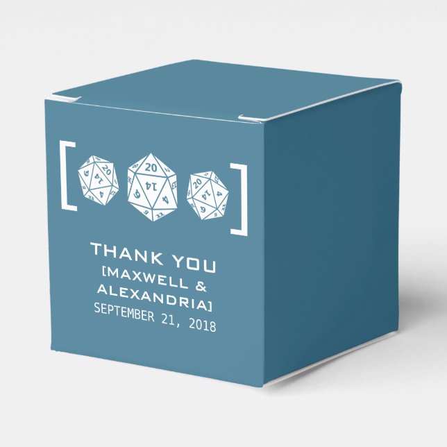 Blue D20 Dice Gamer Favour Boxes (Front Side)