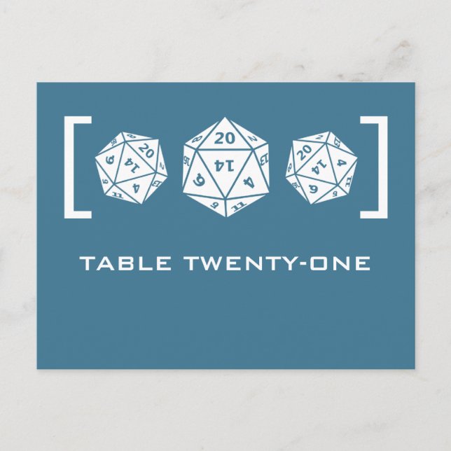 Blue D20 Dice Gamer Table Number Postcard (Front)
