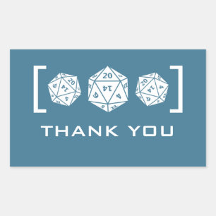Blue D20 Dice Gamer Thank You Stickers