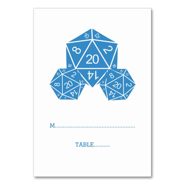 Blue D20 Dice Place Card (Front)