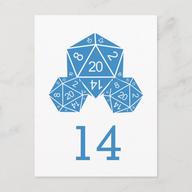 Blue D20 Dice Table Number Postcard (Front)