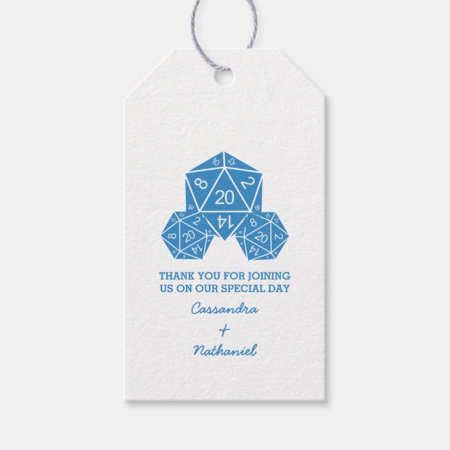 Blue D20 Dice Wedding Gift Tags (Front)