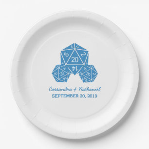 Blue D20 Dice Wedding Paper Plates