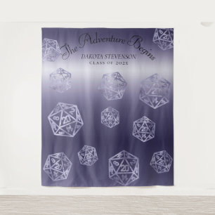 Blue D20 RPG Dice Wedding Photo Booth Backdrop Tapestry