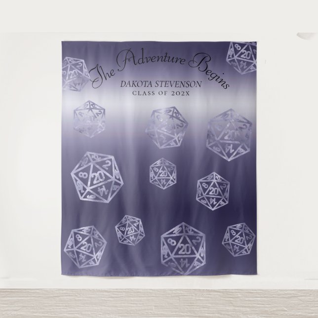 Blue  D20 | RPG Dice Wedding Photo Booth Backdrop Tapestry (Front)