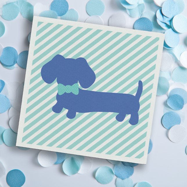 Blue Dachshund Birthday Party | Baby Showers Napkin (Blue dachshund party napkins for baby showers or birthday parties - cute bowtie wiener dog)