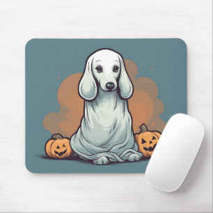 Blue Dachshund Ghost Orange Pumpkin Halloween Mouse Pad