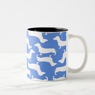 Blue Dachshund Pattern Perfect Gift for Doxie Love Two-Tone Coffee Mug