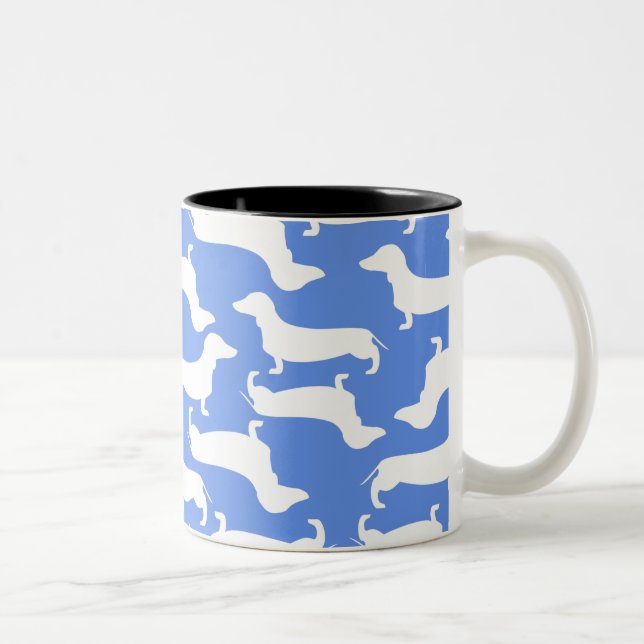 Blue Dachshund Pattern Perfect Gift for Doxie Love Two-Tone Coffee Mug (Right)