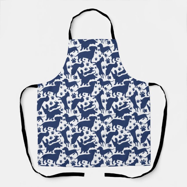 Blue Dachshund Pattern Throw Pillow Tapestry Apron (Front)