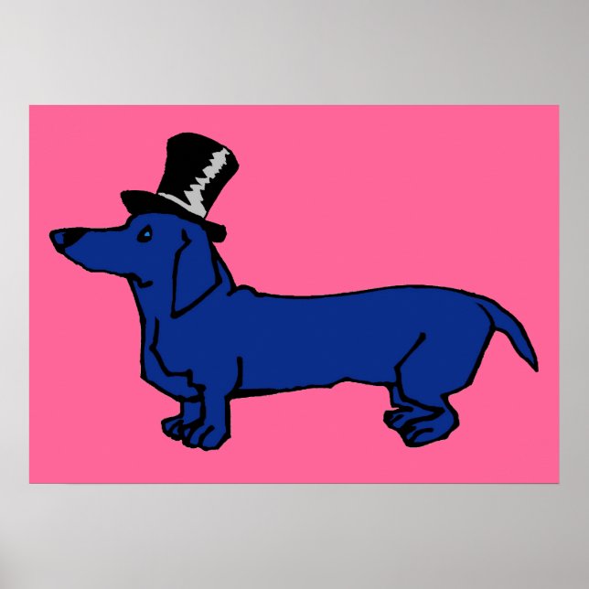 Blue Dachshund Top Hat Poster (Front)