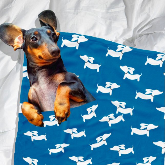 Blue Dachshunds Dancing Fleece Doxie Blanket (Navy blue dachshund blanket)