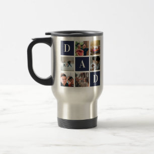 Blue Dad Colorblock Six Photo Collage Personalised Travel Mug