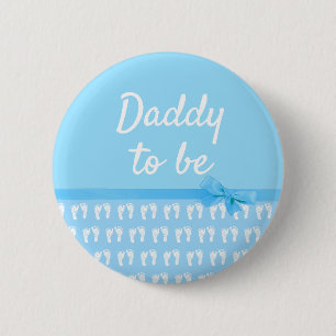 Blue Daddy to be Footprints Boy Baby Shower Button