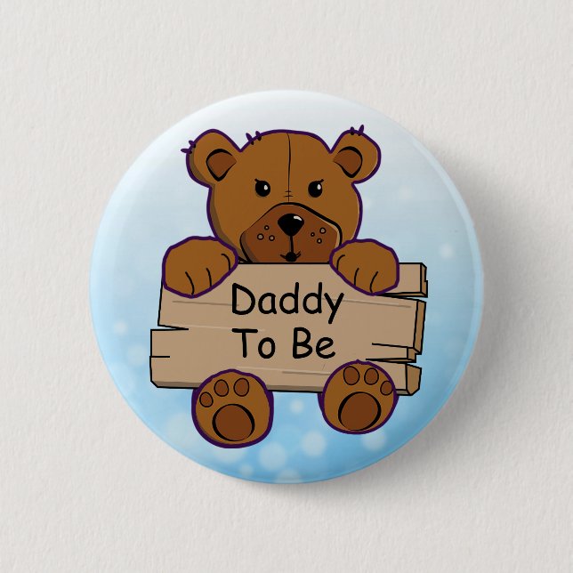 Blue Daddy To Be Teddy Bear Baby Shower 6 Cm Round Badge (Front)