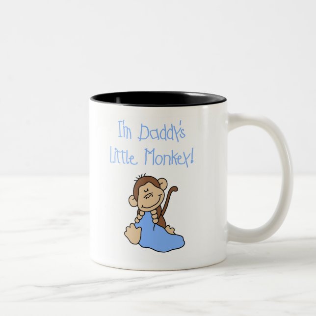 Blue Daddy's Little Monkey Two-Tone Coffee Mug (Right)
