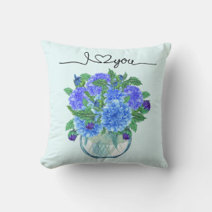 Blue Dahlia Bouquet Pillow