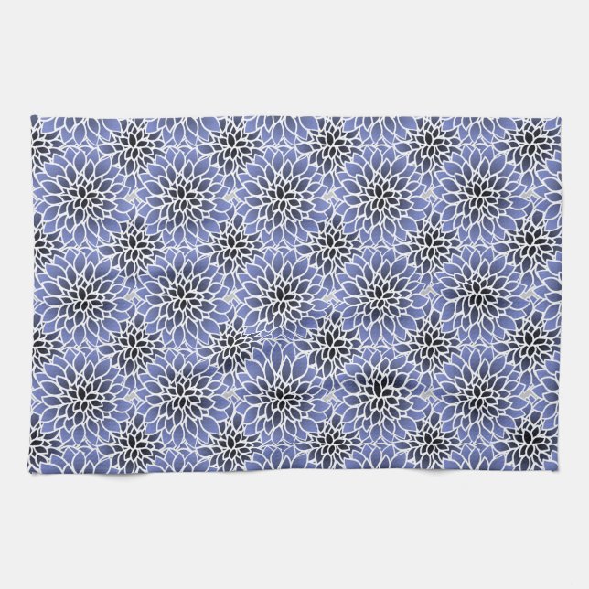 Blue Dahlia Floral Pattern Tea Towel (Horizontal)