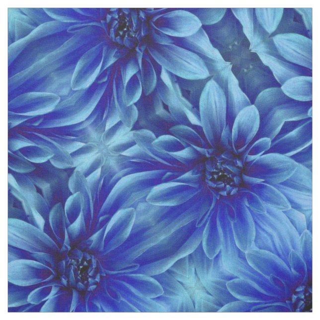 Blue Dahlia Flower Pattern Fabric (Swatch)