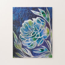 Blue Dahlia Handmade Navy Teal Floral Watercolor