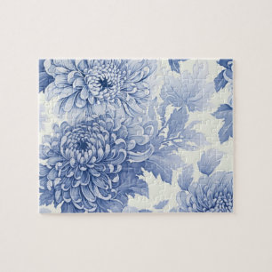 Blue Dahlia toile pattern Jigsaw Puzzle