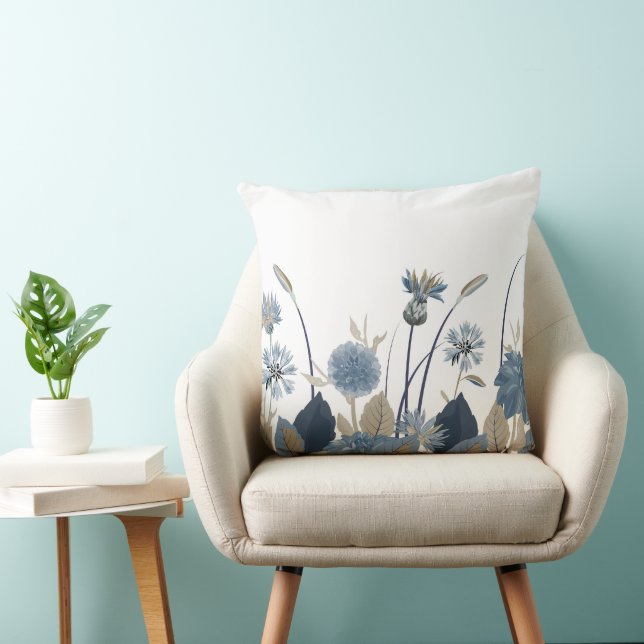 Blue Dahlias Cornflower Cushion (Chair)