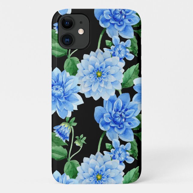 blue dahlias on black Case-Mate iPhone case (Back)