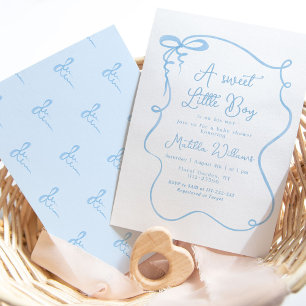 Blue dainty bow wavy baby boy shower  invitation