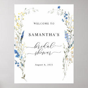Blue Dainty Wild Flower Bridal Shower Welcome Sign